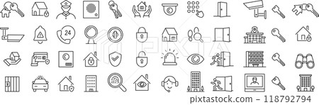 線條畫圖示設定向量單色中的家庭安全 118792794