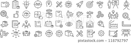 關於單色向量中的產品的線條畫圖示集 關於單色向量中的產品的線條畫圖示集 118792797