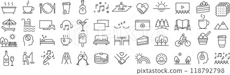 一組關於在單色向量中放鬆的線條畫圖標 一組關於在單色向量中放鬆的線條畫圖標 118792798