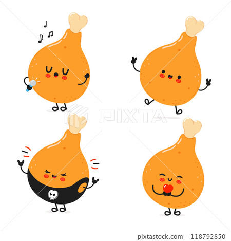 Funny Chicken leg characters bundle set. Vector hand drawn doodle style cartoon character illustration icon design. Cute Chicken leg mascot character collection 118792850