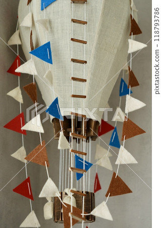 air balloon, decorative balloon for interior decoration. balloon. flags ladder and basket. 118793786