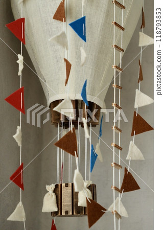 air balloon, decorative balloon for interior decoration. balloon. flags ladder and basket. air balloon, decorative balloon for interior decoration. balloon. flags ladder and basket. 118793853