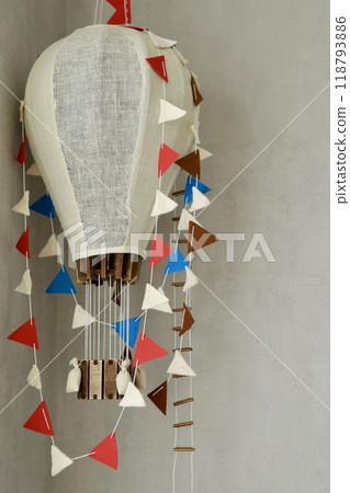 air balloon, decorative balloon for interior decoration. balloon. flags ladder and basket. 118793886