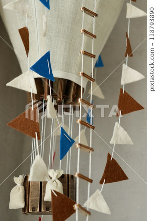 air balloon, decorative balloon for interior decoration. balloon. flags ladder and basket. 118793890