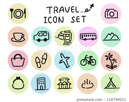 Simple hand drawn icon set on travel theme 118794012