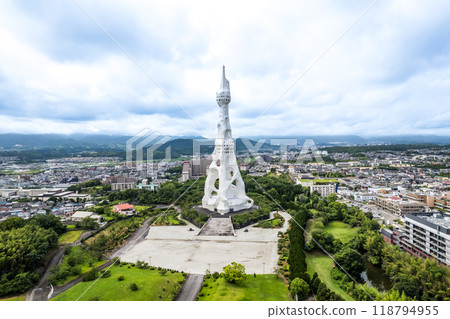 Aerial view of The Great Peace Prayer Tower or PL Peace Tower, in Osaka, Japan Aerial view of The Great Peace Prayer Tower or PL Peace Tower, in Osaka, Japan 118794955