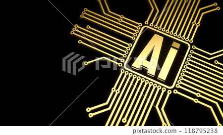 The gold ai text and electric logic on black background  for technology concept 3d rendering. 118795238