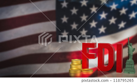 The fdi coins on USA flag for Business concept 3d rendering. 118795265