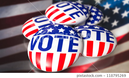 The brooch vote on USA flag for U.S. presidential election concept 3d rendering. The brooch vote on USA flag for U.S. presidential election concept 3d rendering. 118795269