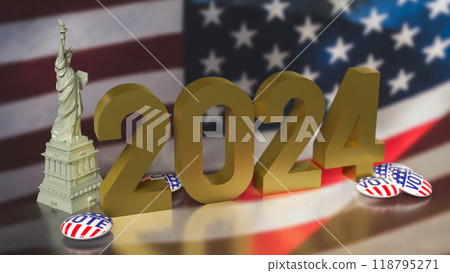The brooch vote and statue of liberty on USA flag for U.S. presidential election concept 3d rendering. The brooch vote and statue of liberty on USA flag for U.S. presidential election concept 3d rendering. 118795271