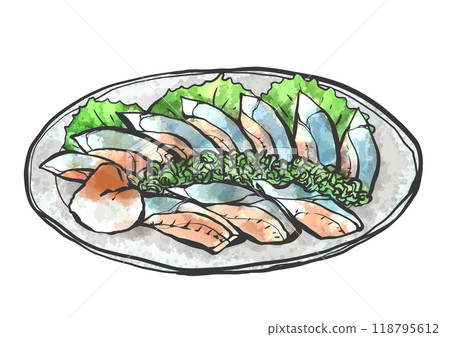 日式手繪線描沙丁魚插圖 118795612