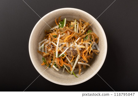 Kinpira burdock and mizuna salad (with beef) Kinpira burdock and mizuna salad (with beef) 118795847