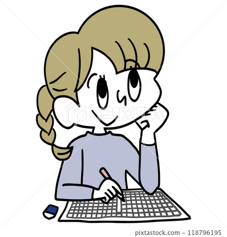 A girl doing her writing homework 118796195