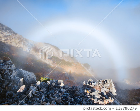 Climbing Mt. Karamatsu in autumn (Brocken phenomenon) 118796279