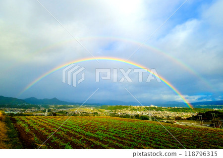 Double rainbow over the countryside 118796315