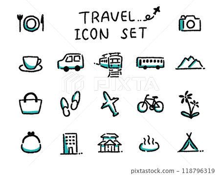 手繪簡單的旅行圖像圖示集 118796319