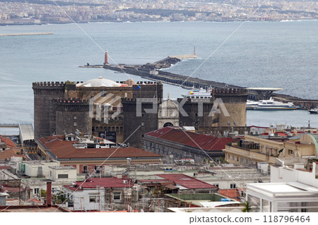 Aerial view of the Castel Nuovo in Naples 118796464