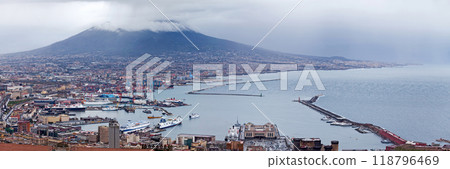 Panoramic view of Naples and the Vesuvius in Italy 118796469