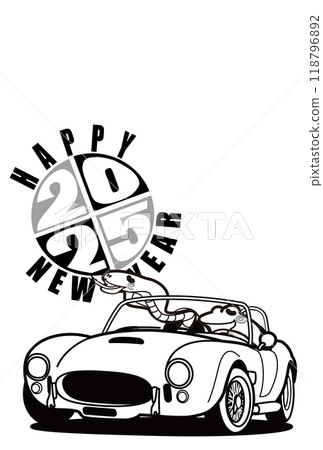 2025新年賀卡模板十二生肖與美國公開賽著色書風格 118796892