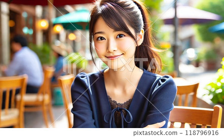 Young woman enjoying a date at an open cafe 118796916
