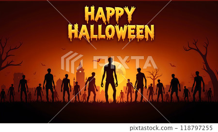 Zombie Happy halloween zombies walking towards the viewer 118797255