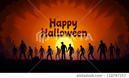Zombie Happy halloween zombies walking towards the viewer Zombie Happy halloween zombies walking towards the viewer 118797257