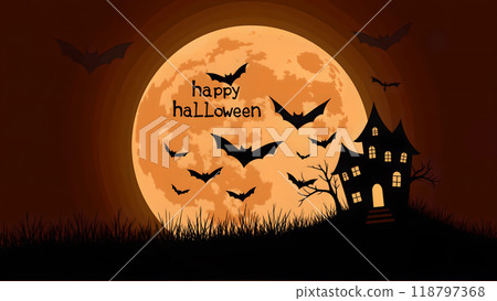 Happy halloween Moon Bats flying spooky 118797368