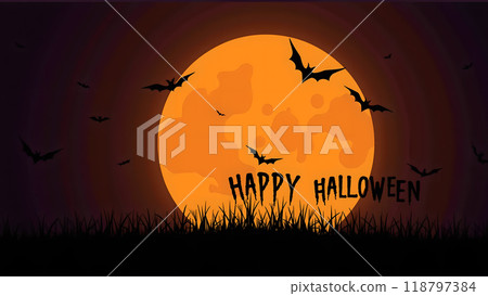 Happy halloween Moon Bats flying spooky Happy halloween Moon Bats flying spooky 118797384