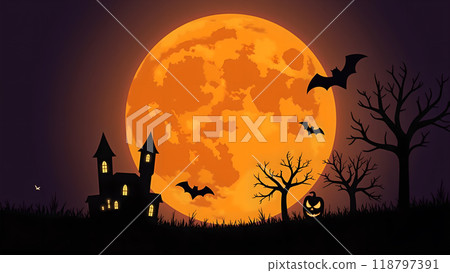 Happy halloween Moon Bats flying spooky 118797391