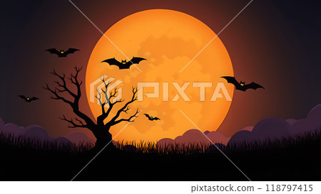 Happy halloween Moon Bats flying spooky Happy halloween Moon Bats flying spooky 118797415