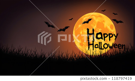 Happy halloween Moon Bats flying spooky Happy halloween Moon Bats flying spooky 118797419