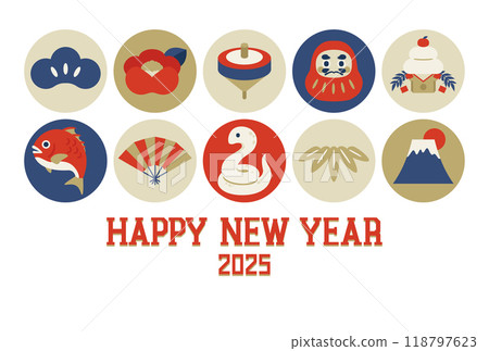2025 Year of the Snake New Year's card postcard template horizontal 2025 Year of the Snake New Year's card postcard template horizontal 118797623