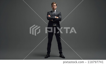 Standing tall with arms crossed or hands on hips 118797741