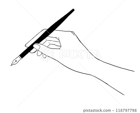Hand holding a dip pen - line drawing illustration Hand holding a dip pen - line drawing illustration 118797798