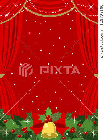 Christmas background, stage curtain, cute, red, illustration, vertical 118798180