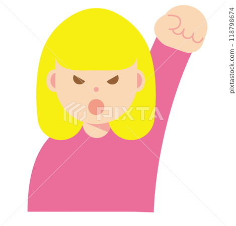 一個憤怒的女人舉起拳頭的插圖 一個憤怒的女人舉起拳頭的插圖 118798674