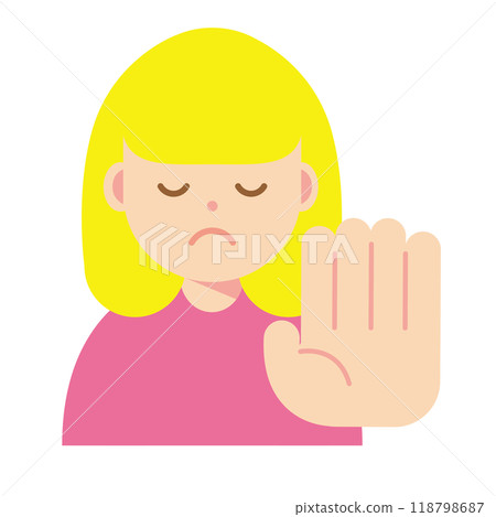 Illustration of a woman refusing with her eyes closed 118798687