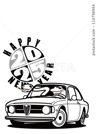 2025 New Year's card template - Zodiac and Italian retro sports - Coloring style 118798984