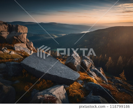 Beautiful cinematic mountain landscape with black marble and granite 118799186