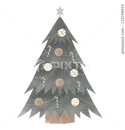 Monotone tall Christmas tree watercolor touch 118799914
