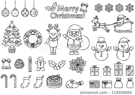 Cute Christmas line drawing illustration material set 118800060