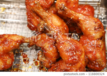 grilled chicken wings on barbecue grill grilled chicken wings on barbecue grill 118800324