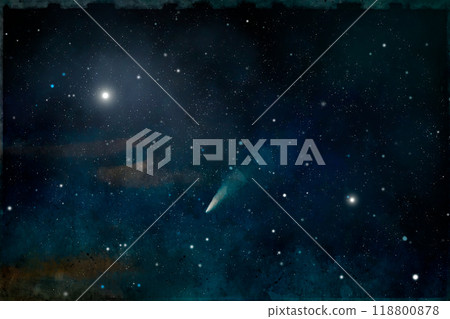 Stars and comets spreading across the quiet night sky 118800878