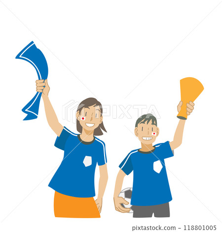 支持日本國家足球隊的男孩和女孩 支持日本國家足球隊的男孩和女孩 118801005