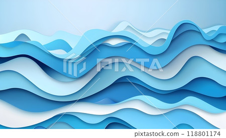 Abstract blue sea and beach summer background with curve paper waves and seacoast for banner 118801174
