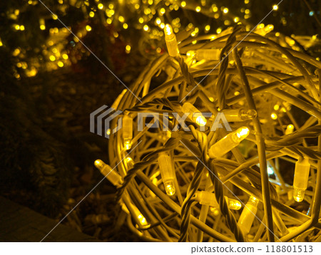 Glowing yellow led ornamental lights at night 118801513