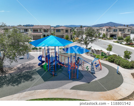 Colorful children playground activities in community public park  118801542