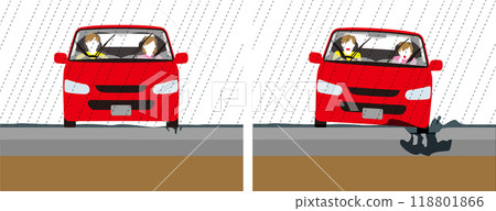 災難,大雨。道路下沉和客車輪胎脫落的圖示 災難,大雨。道路下沉和客車輪胎脫落的圖示 118801866