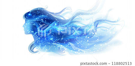 Stylized blue illustration of virgo zodiac sign on white background 118802513