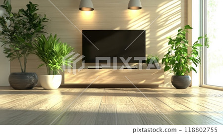 Bright living room with TV 118802755